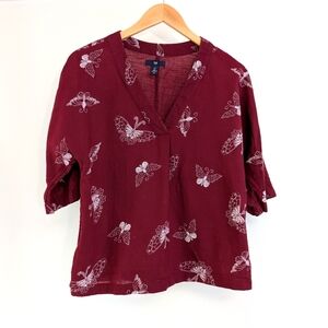 Linen-Style Butterfly Print Top